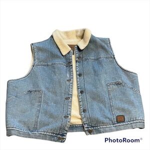 Lauren Ralph Lauren denim Sherpa lined button front vest pockets size 2X